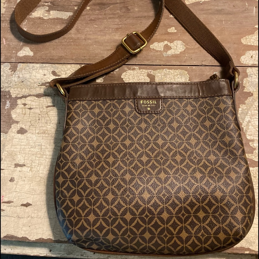 Fossil Brown Patterned Crossbody Bag